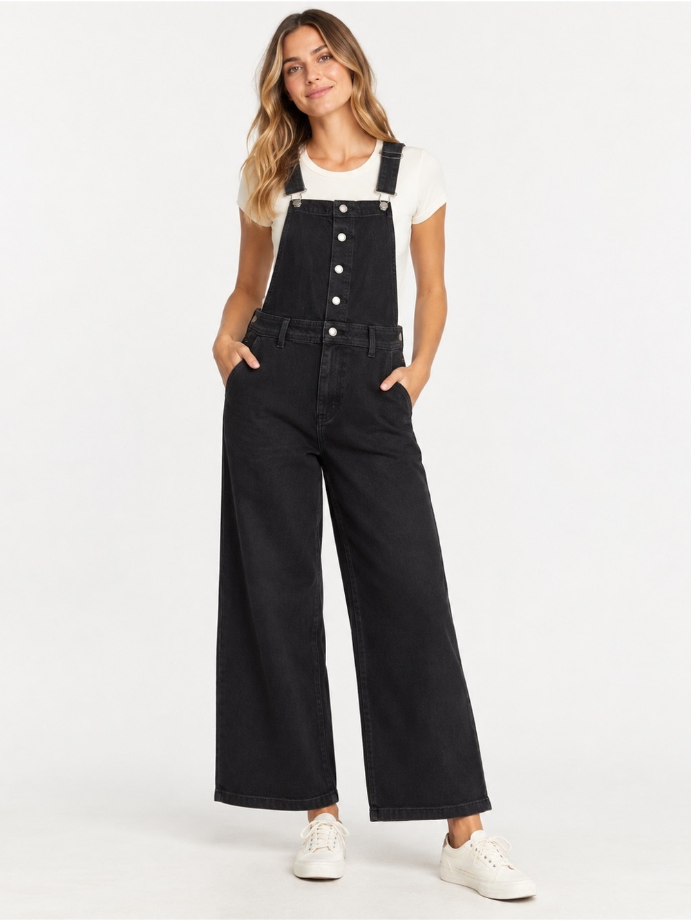 Universal Thread Black Denim Sailor Wide Leg Overalls Size 4